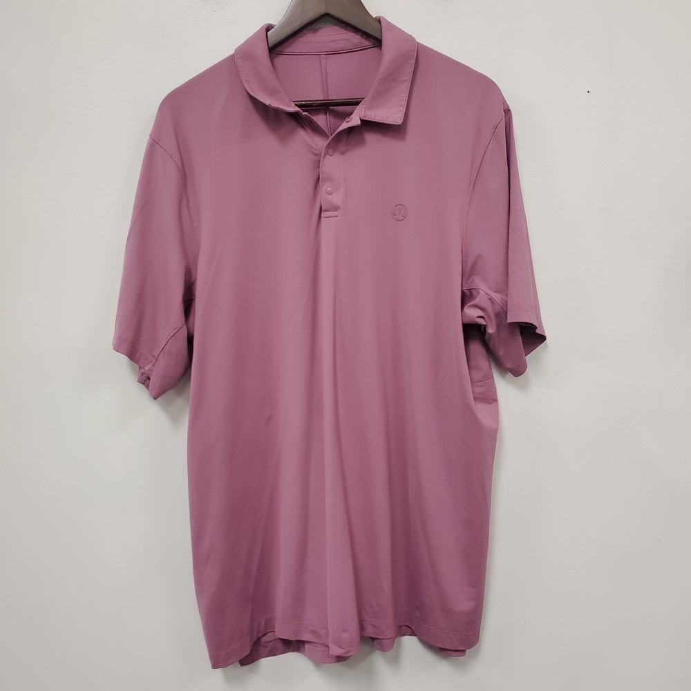 Lululemon Mens Short Sleeve Snap Polo Shirt Size XXL Pink Athletic Workout Golf